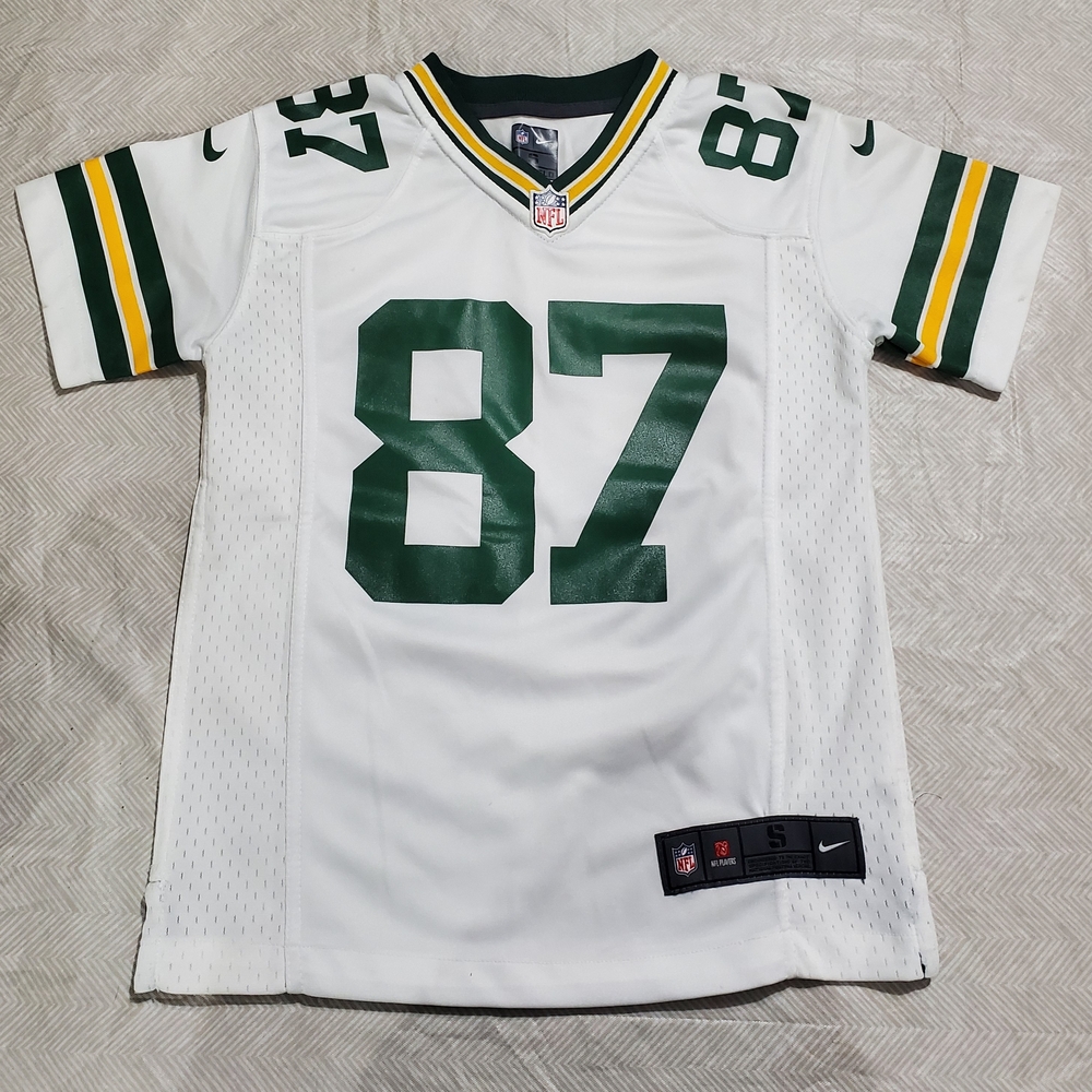Nike Green Bay Packers White & Green #87 Kids Football Jersey with Yellow Trim